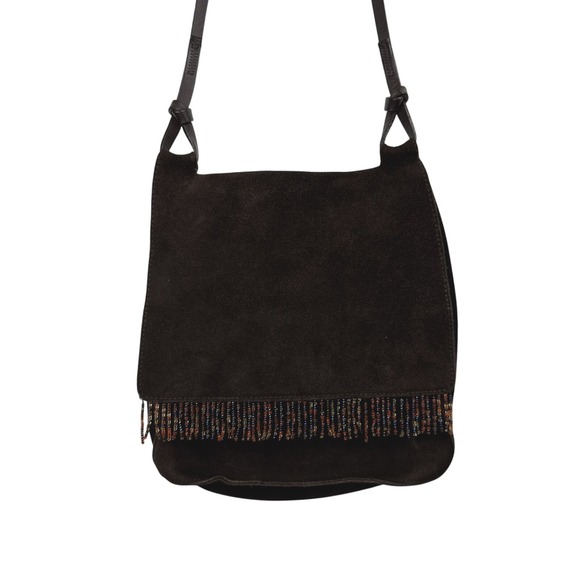 The Limited Handbags - The Limited Purse Crossbody Genuine Brown Leather Beaded Work Multicolor Small